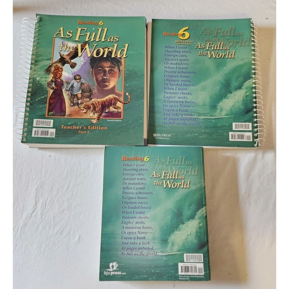 BJU Press Reading 6 As Full as the World Complete Set Teacher Student Answer Key